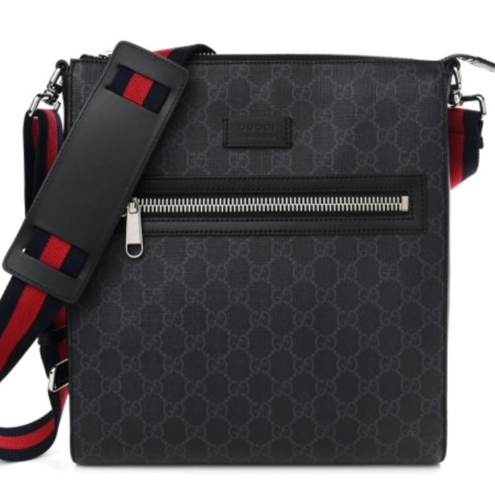 Gucci Web Strap Front Zip Messenger Bag GG Coated Canvas